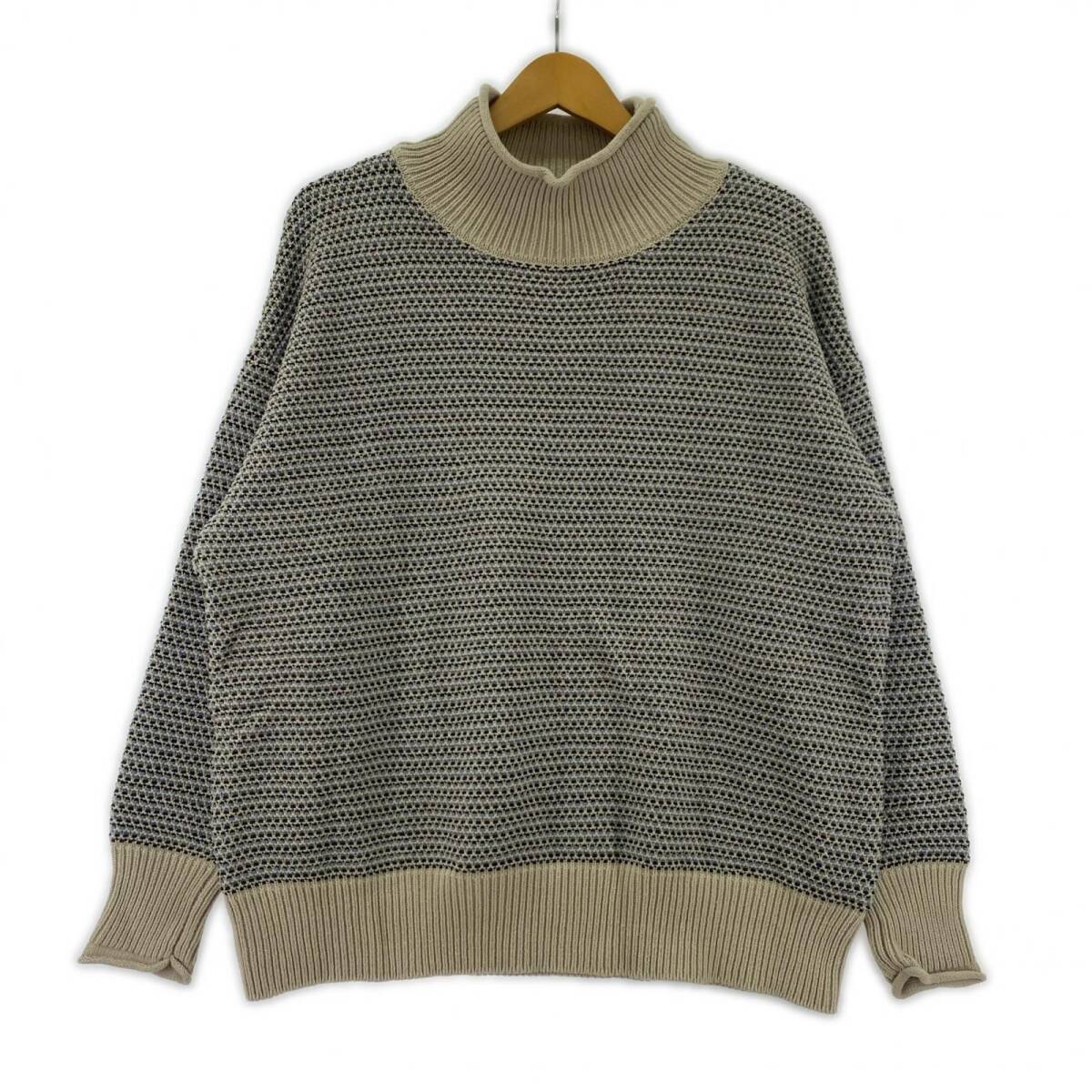 studio CLIP スタジオクリップ ハイネック ミックスカラー ニット sizeF/ベージュ×ライトブルー×ダークグリーン拍卖