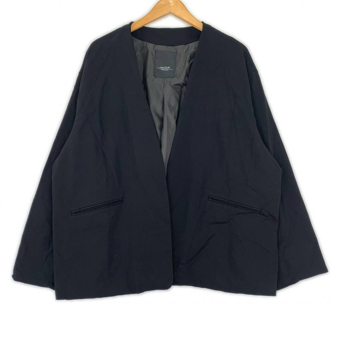 studio CLIP スタジオクリップ ノーカラー ジャケット sizeF+/ブラック拍卖