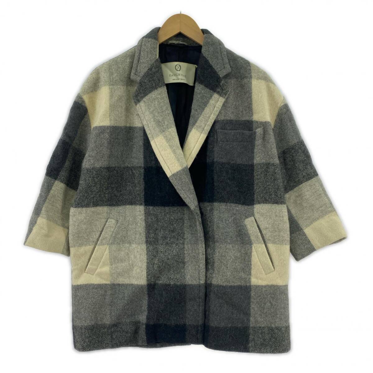 DAUGHTERS ドーターズ チェック柄 ウールアルパカ 七分袖 ジャケット size0/グレー×アイボリー×チャコール拍卖