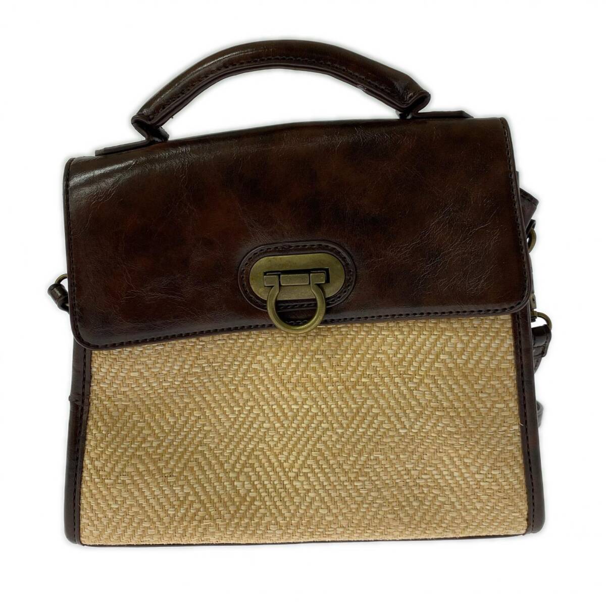 SENSE OF PLACE センスオブプレイス アーバンリサーチ 異素材切り替え 2Way ショルダーバッグ/ブラウン×ベージュ拍卖