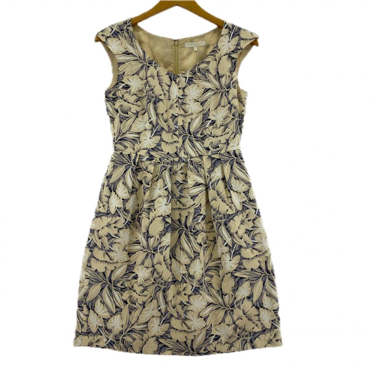 PROPORTION BODY DRESSING プロポーションボディ ドレッシング 花柄 フレア ワンピース size1/ライトベージュ×パ−プル ゆうパケットOK拍卖