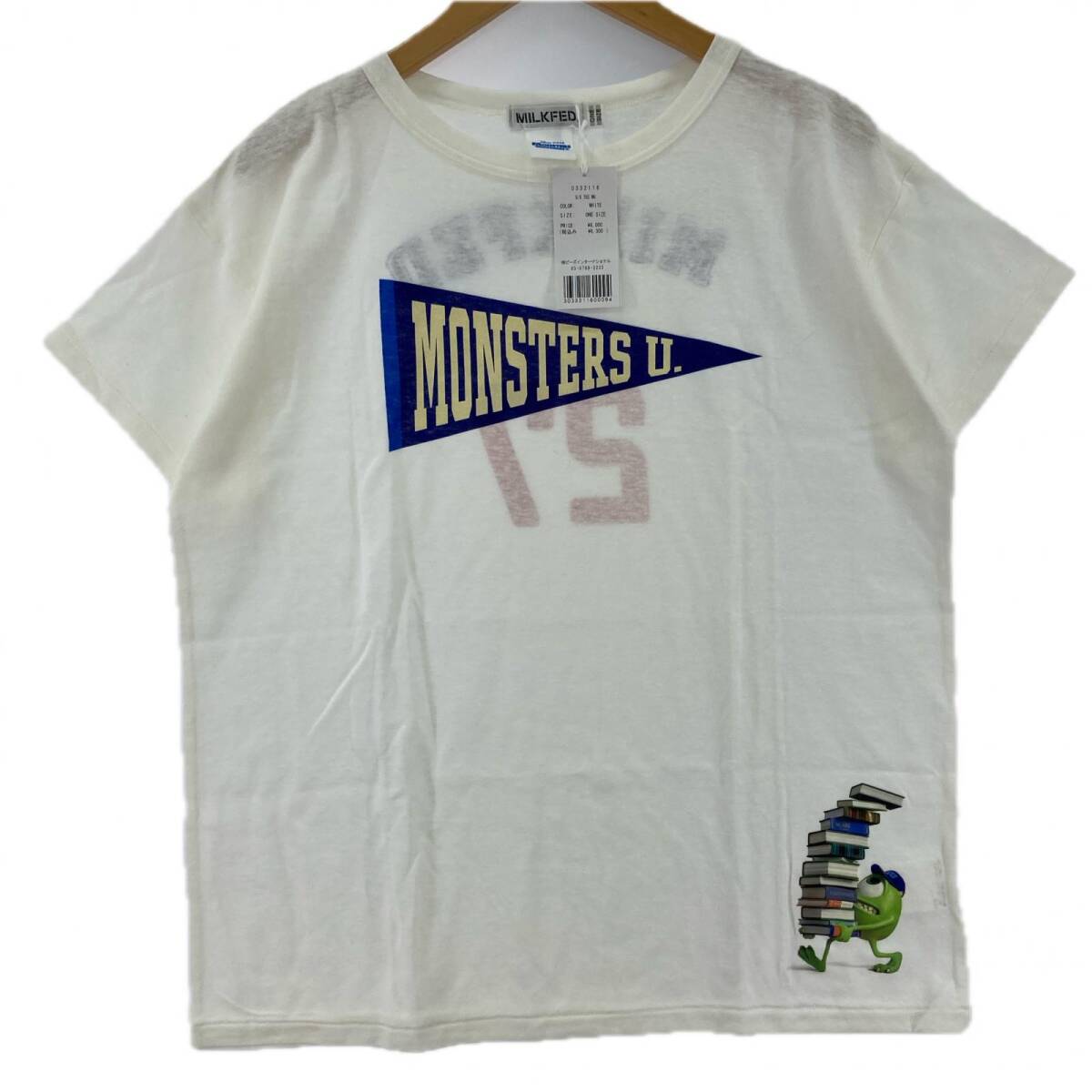 美品 MILKFED. ミルクフェド タグ付き ディズニー ピクサー MONSTERS UNIVERSITY 半袖Tシャツ sizeONE SIZE/ホワイト ゆうパケットOK拍卖