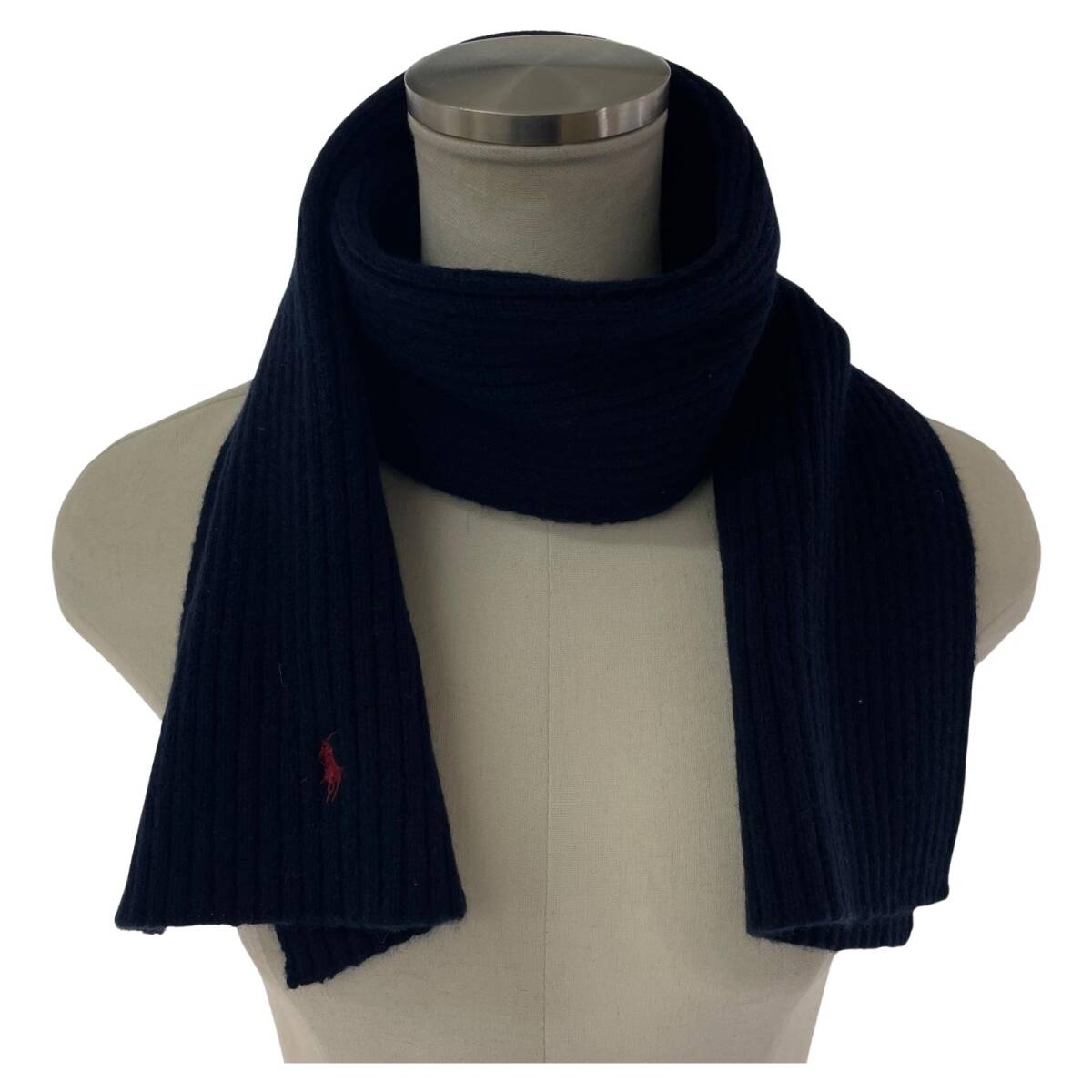 POLO RALPH LAUREN ポロ・ラルフローレン ロゴ刺繍 ニット マフラー/ネイビー ゆうパケットOK拍卖