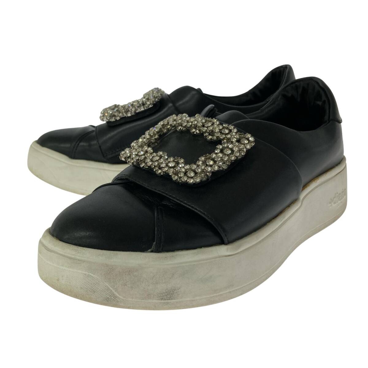 +diana プラスダイアナ ビジュー付き 厚底 スリッポン size23.0/ブラック拍卖