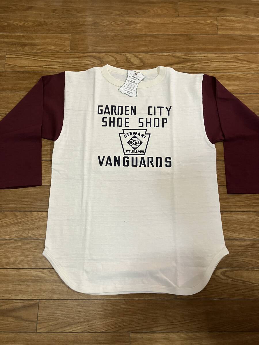 WAREHOUSE 4800 GARDEN CITY BASEBALL TEE CREAM×BORDEAUX Lサイズ拍卖