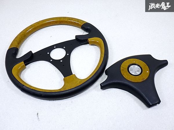 SUPER A スーパーA ウッドコンビ レザー ステアリング ハンドル 350mm 35Φ 35パイ ホーンボタン付 即納 棚M-3-7拍卖