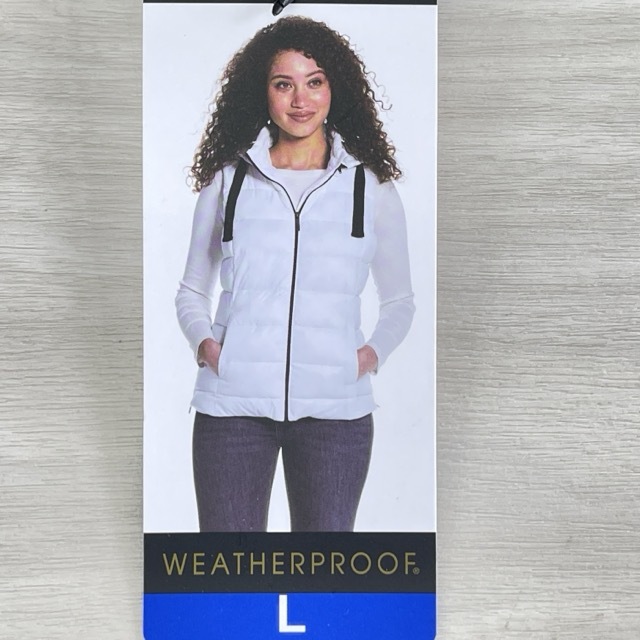 新品 レディース WEATHERPROOF Lサイズ フード付きベスト 冬物 衣類 ホワイト ウェザープルーフ ポリエステル100%/514603在★5拍卖