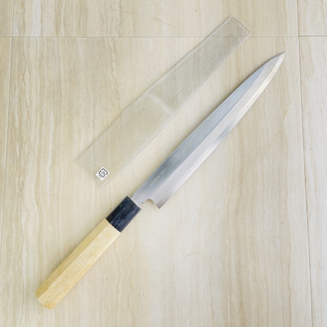 未使用 三友上作 柳刃 刺身包丁 八王子実践高校 刃渡り 約23.5cm /53875在★11拍卖