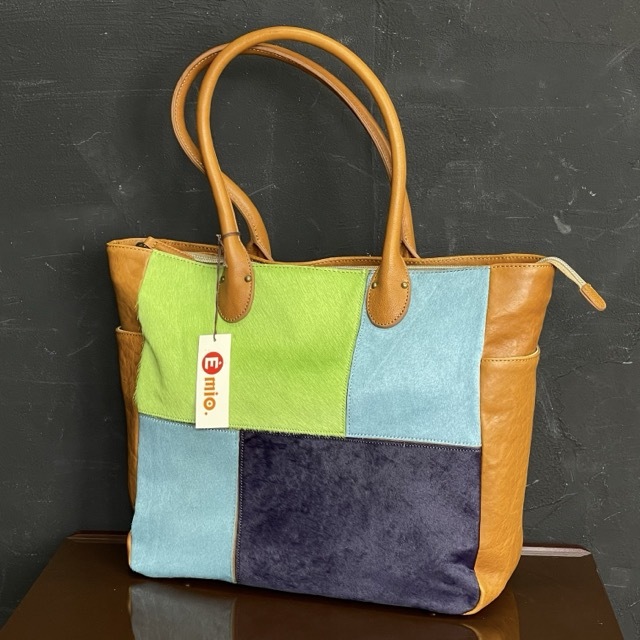 トートバッグ 【未使用】タグ有り APHRODITE E MIO No.5771 グリーンミックス ポニー毛皮x牛皮 定価29000円 アフロディーテ / 510048 在★6拍卖