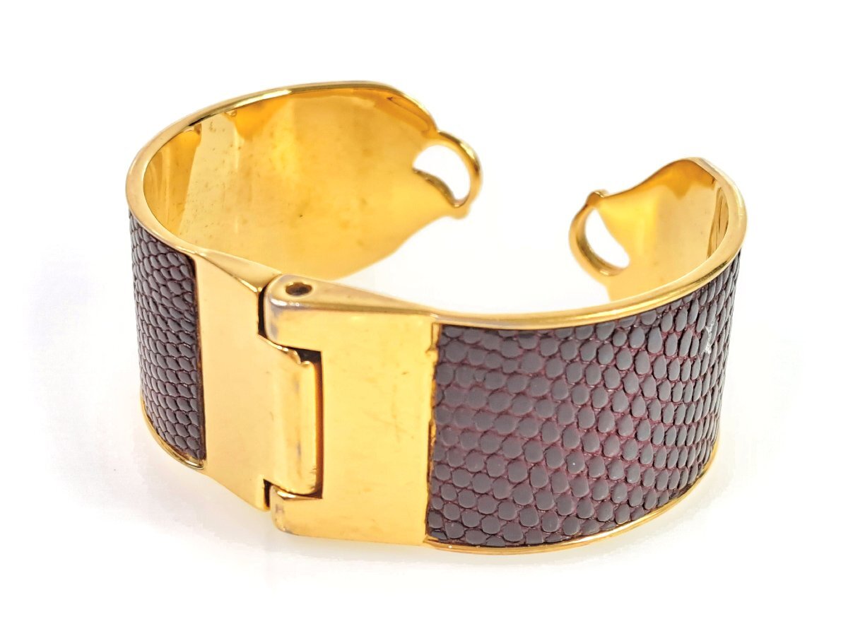 グッチ GUCCI リアルリザート レザー ホースビット バングル 幅2.5cm ブラウン×ゴールドカラー メンズ レディース YAS-9953拍卖