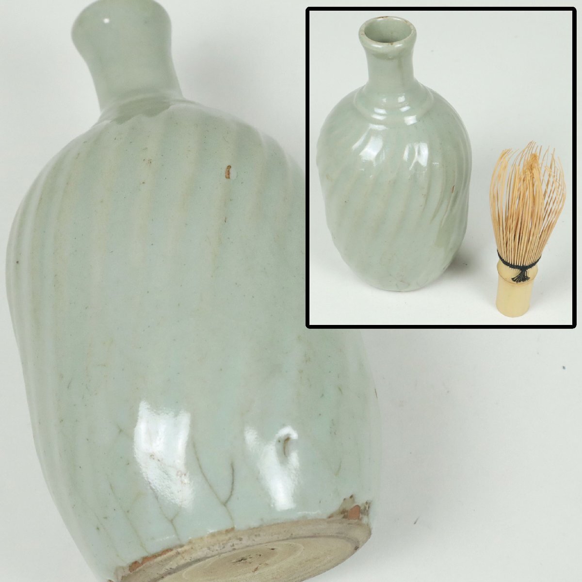 幕末~明治期 鞆皿山焼 青磁捻じり 保命酒徳利 鞆徳利 備後 鞆の浦 酒器 陶磁器 骨董品 美術品 4594whzRM拍卖