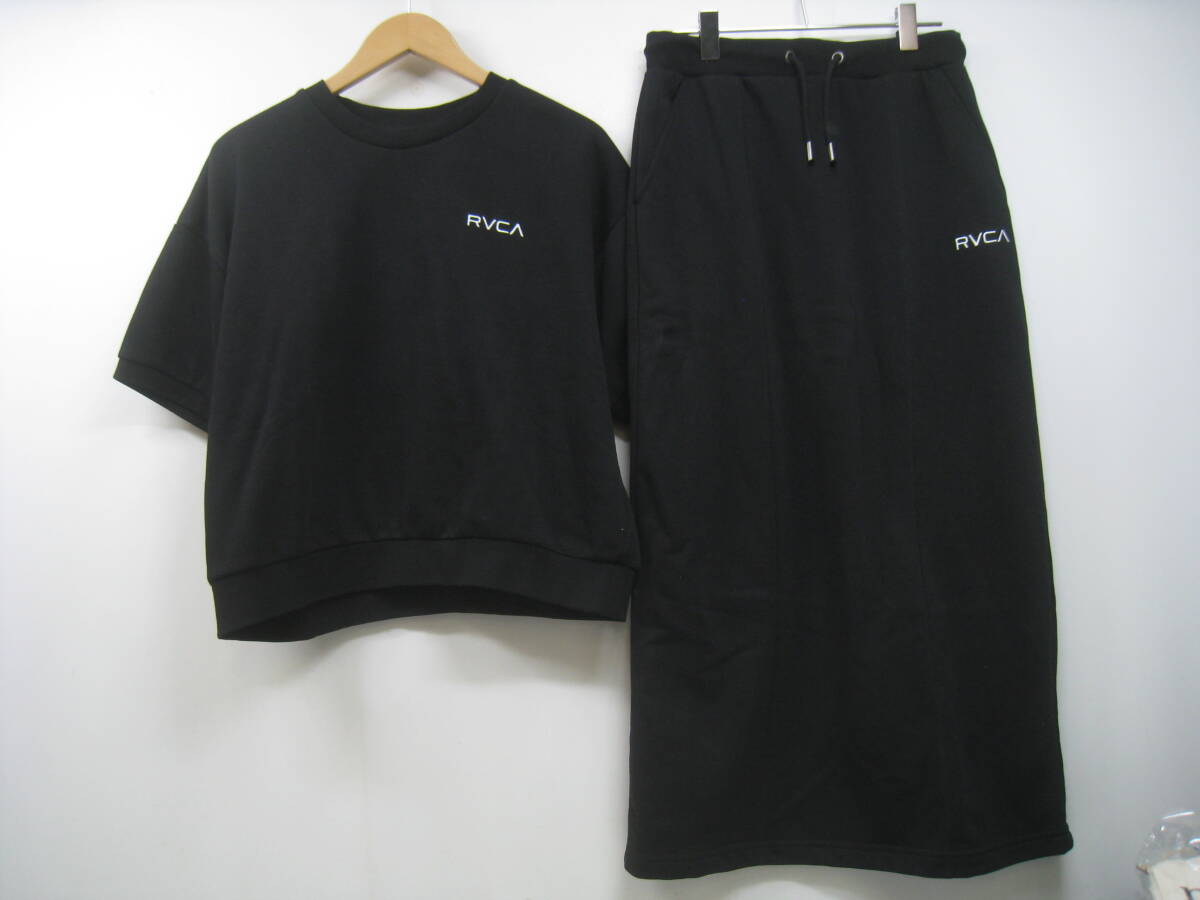 新品 定価7700円 RVCA ルーカ セットアップ 上下 BF043032 スウェット 半袖 スカート ロングスカート ロゴ 黒 ブラック サイズM拍卖