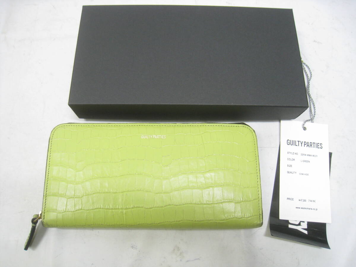 定価47300 WACKO MARIA SPEAK EASY ワコマリア スピークイージー ROUND ZIP LONG WALLET ラウンドファスナー 長財布 レザー 黄緑拍卖