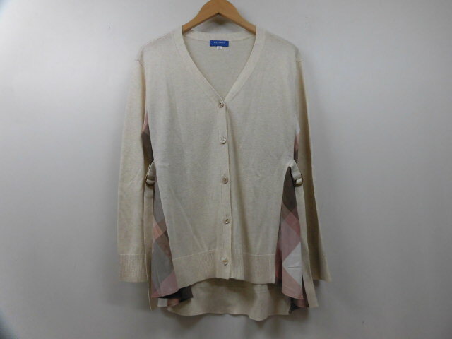 BLUE LABEL CRESTBRIDGE ブルーレーベルクレストブリッジ 三陽商会 切替チェック 薄手 カーディガン トップス オフホワイト 白 サイズ38拍卖