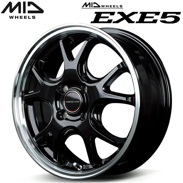 MID WHEELS EXE5 1本価格 グロッシーブラック/リムポリッシュ 6.0J-16インチ 4穴/PCD100+43拍卖
