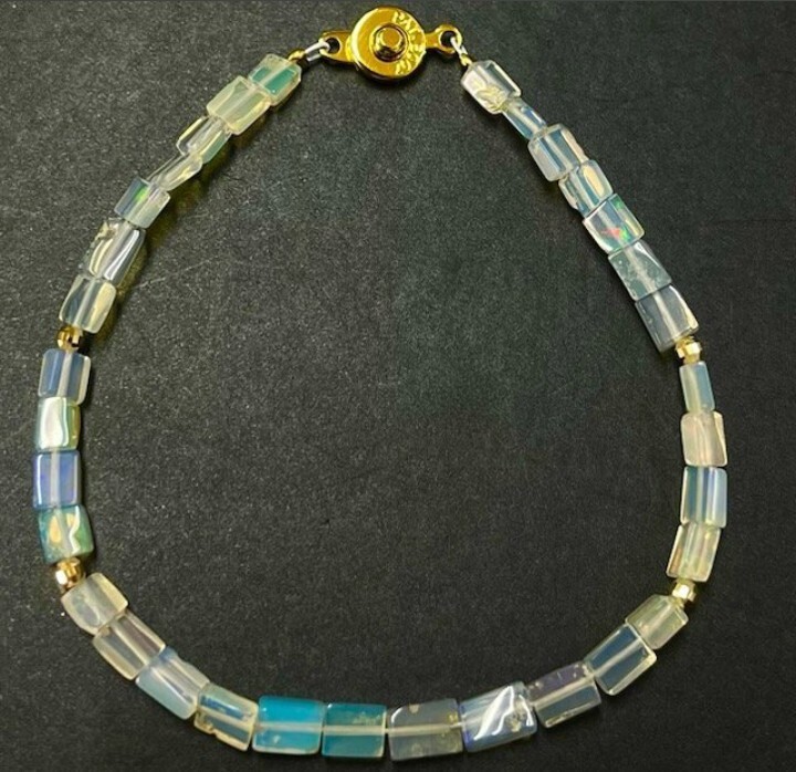 【超希少】K18 極上 天然エチオピアオパール スクエアカットブレスレット 遊色綺麗 拍卖