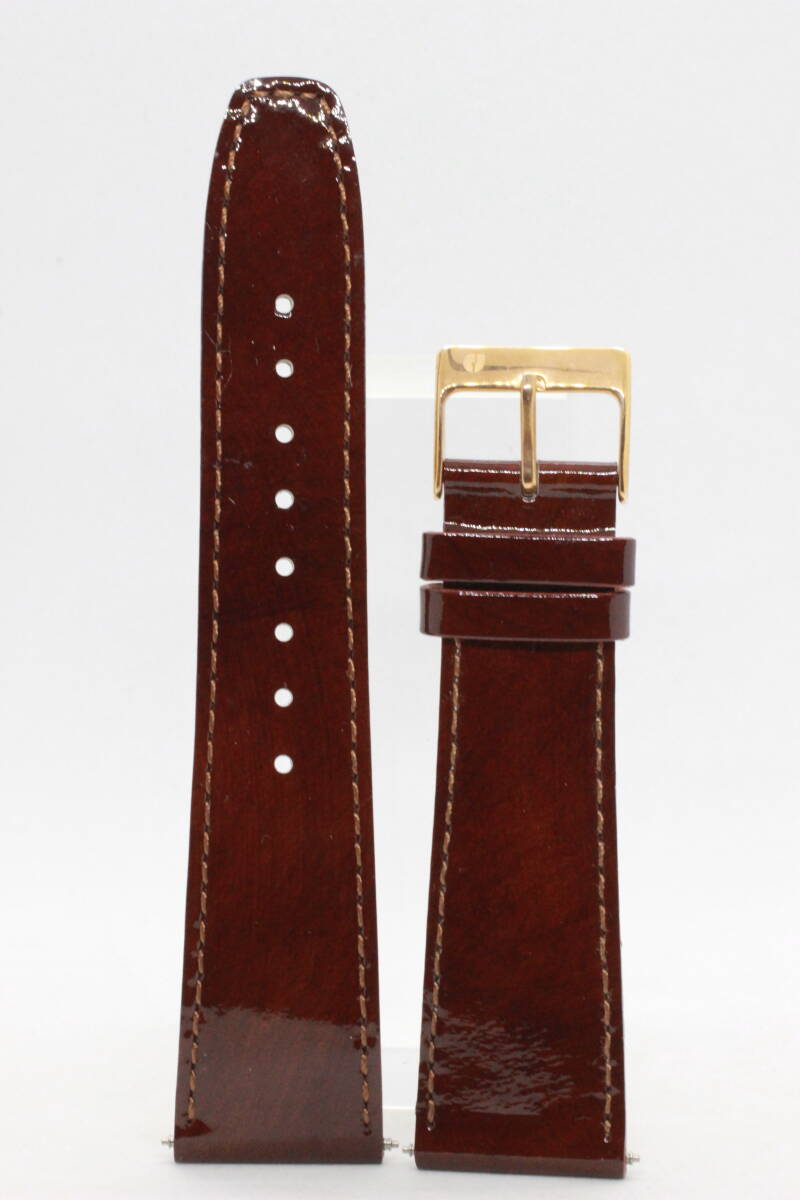 【CHARLES JOURDAN】GENUINE LEATHER 未使用22㎜ エナメルチョコ色牛革ベルト ばね棒付 時計店在庫品 25.11.2 ② 拍卖