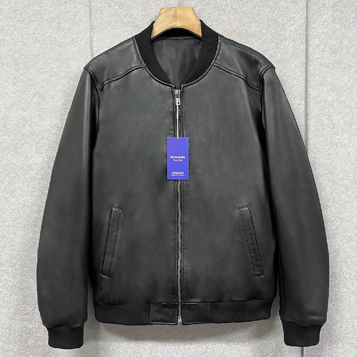 上級・レザージャケット 定価14万◆Emmauela・イタリア・ミラノ発◆最高級羊革 ソフト 薄手 保温 防水 革ジャン ライダース アウター 2XL拍卖