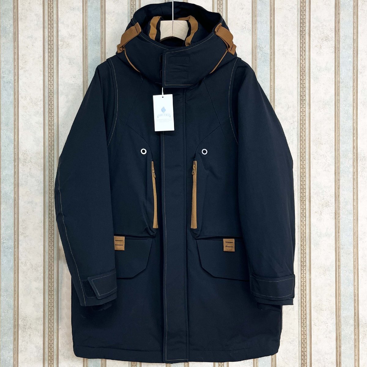 最上級 定価11万 FRANKLIN MUSK・アメリカ・ニューヨーク発 ダウンジャケット ダックダウン90% 保温 ロング丈 フード付き 冬服 サイズ4拍卖