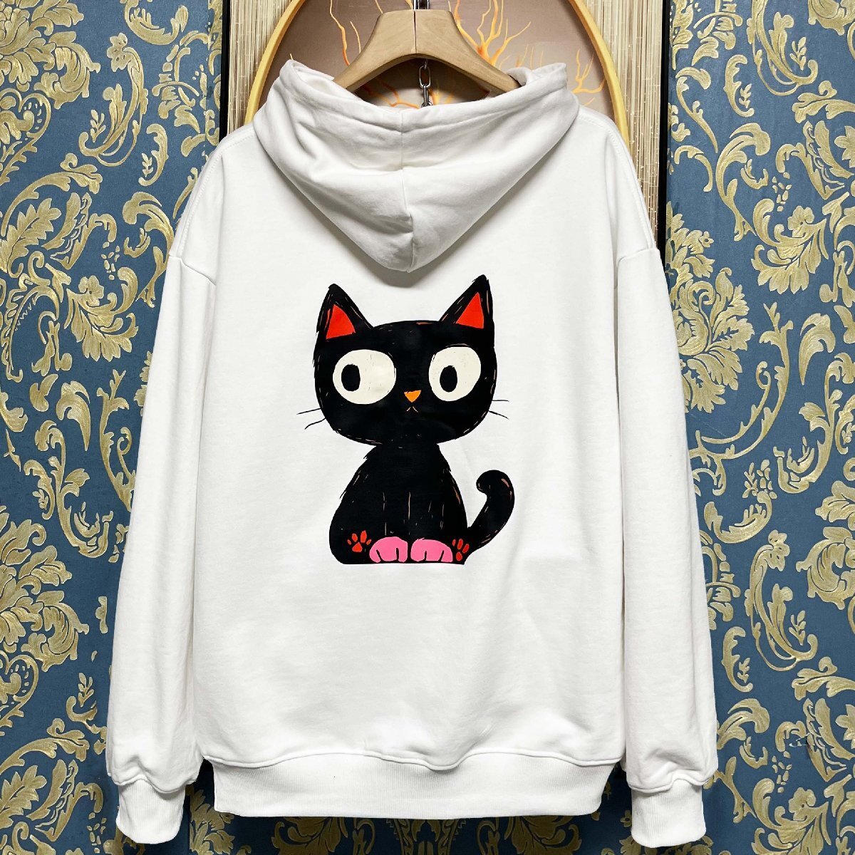 定価4万★christian milada・ミラノ発・パーカー★綿100% ソフト 通気 ネコ 可愛い シンプル トップス スウェット カジュアル 秋冬 XL/50拍卖