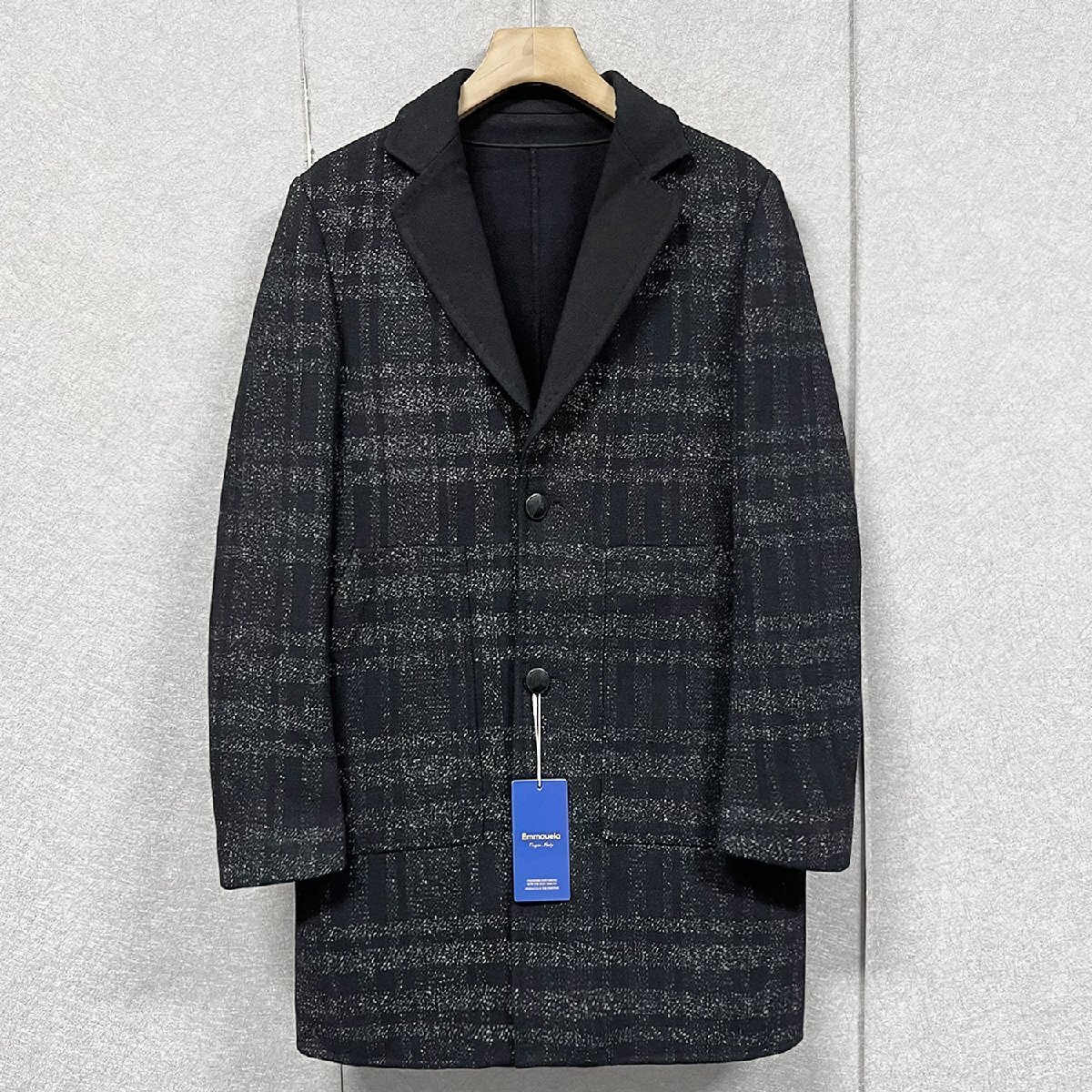 高級・チェストコート 定価7万◆Emmauela・イタリア・ミラノ発◆ウール混 暖か チェック柄 洗練 ブレザー ジャケット カジュアル 2XL/52拍卖