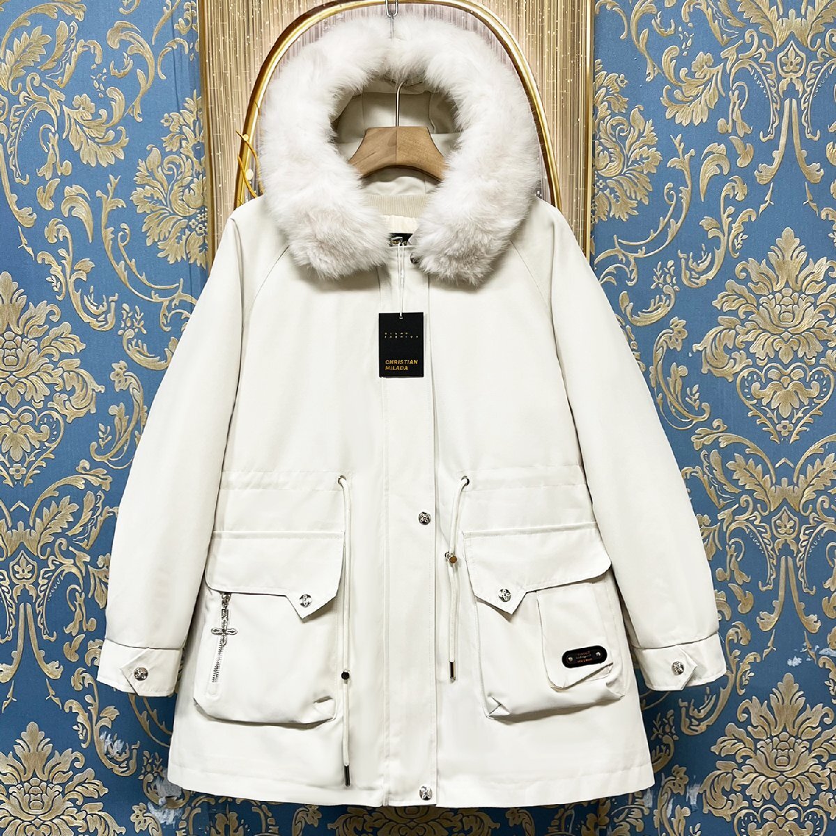 定価9万★christian milada・ミラノ発・ジャケット★ミンク混 豪華毛皮 防寒 保温 2way キレイめ ゆったり アウター レディース M拍卖