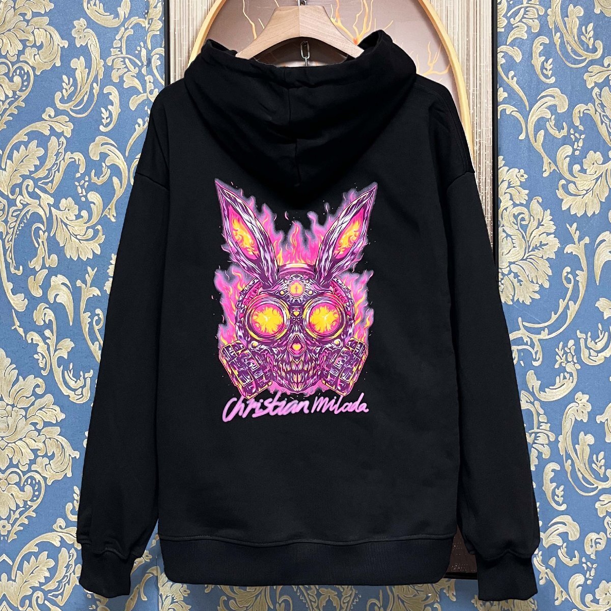 定価4万★christian milada・ミラノ発・パーカー★エジプト綿100% プリント トップス 長袖 スウェット ハロウィン ストリート XL/50拍卖