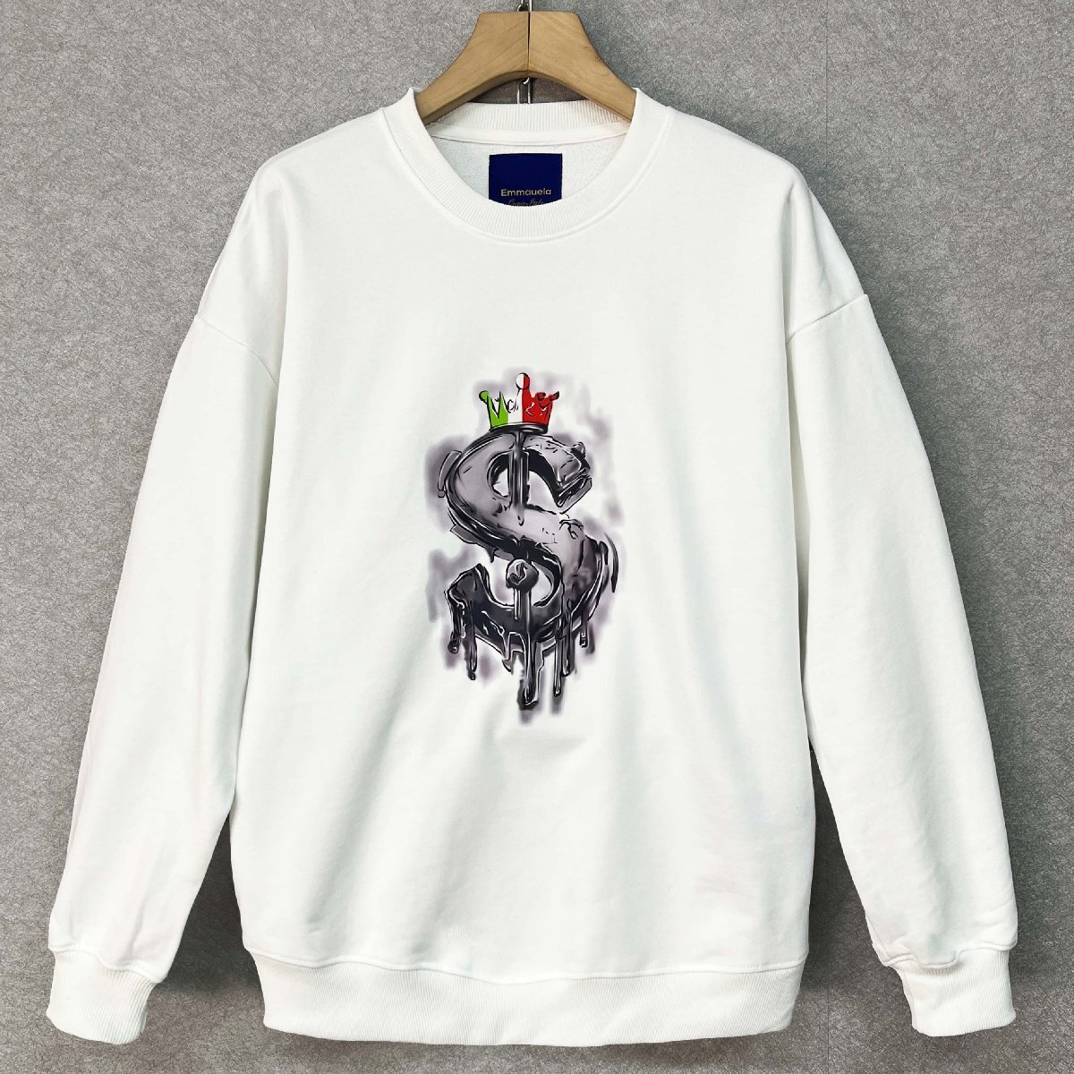 高級・トレーナー 定価4万◆Emmauela・イタリア・ミラノ発◆エジプト綿100% 上品 ソフト 長袖 プリント トップス スウェット 秋冬 XL/50拍卖