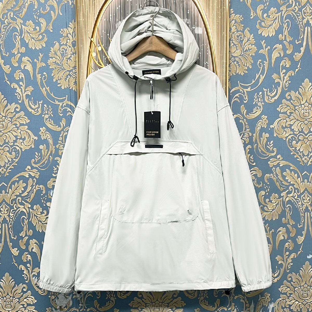 定価5万★christian milada・ミラノ発・トップス★薄手 上品 ソフト フード付き 長袖 マウンテンパーカー 日焼け止め アウター 夏 XL/50拍卖
