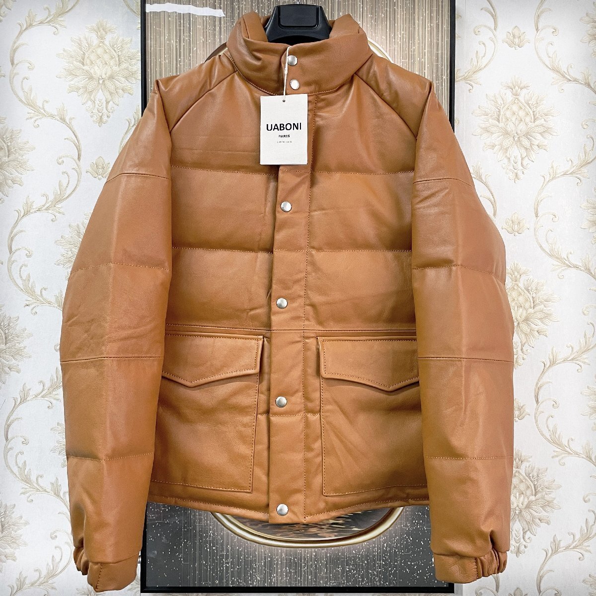 最高峰EU製&定価23万◆UABONI*Paris*極地防寒レザー・ダウンジャケット*ユアボニ*パリ発◆最上級羊革・ムートン グースダウン90% L/48拍卖