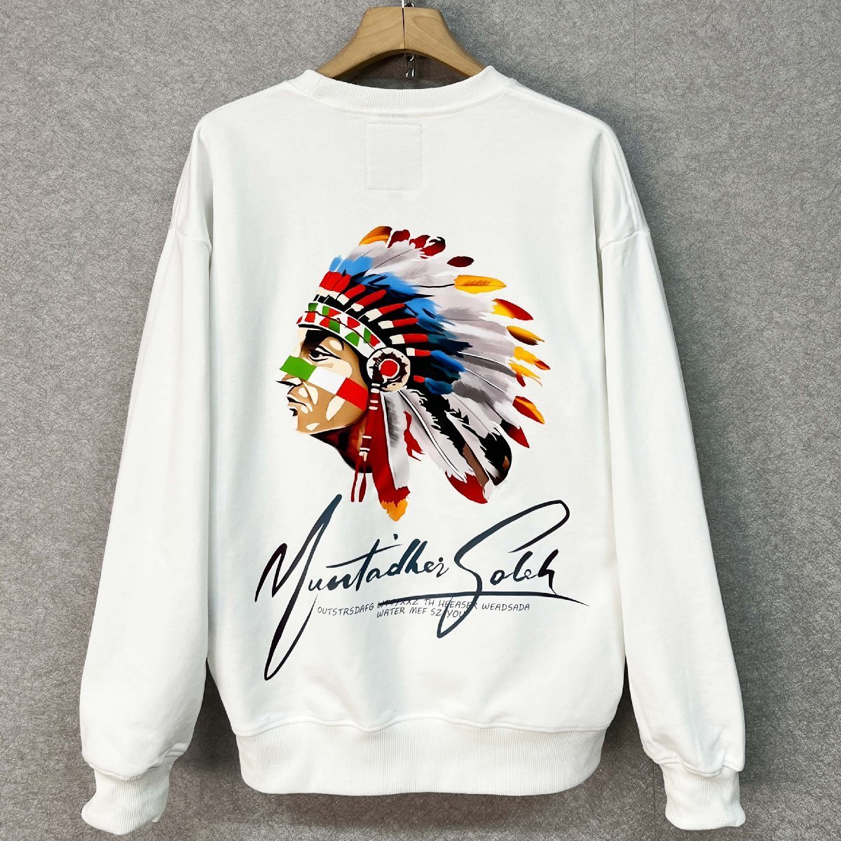 個性・トレーナー 定価4万◆Emmauela・イタリア・ミラノ発◆快適 上品 エジプト綿100% INDIANS レトロ系 ゆったり プルオーバー 秋 M/46拍卖