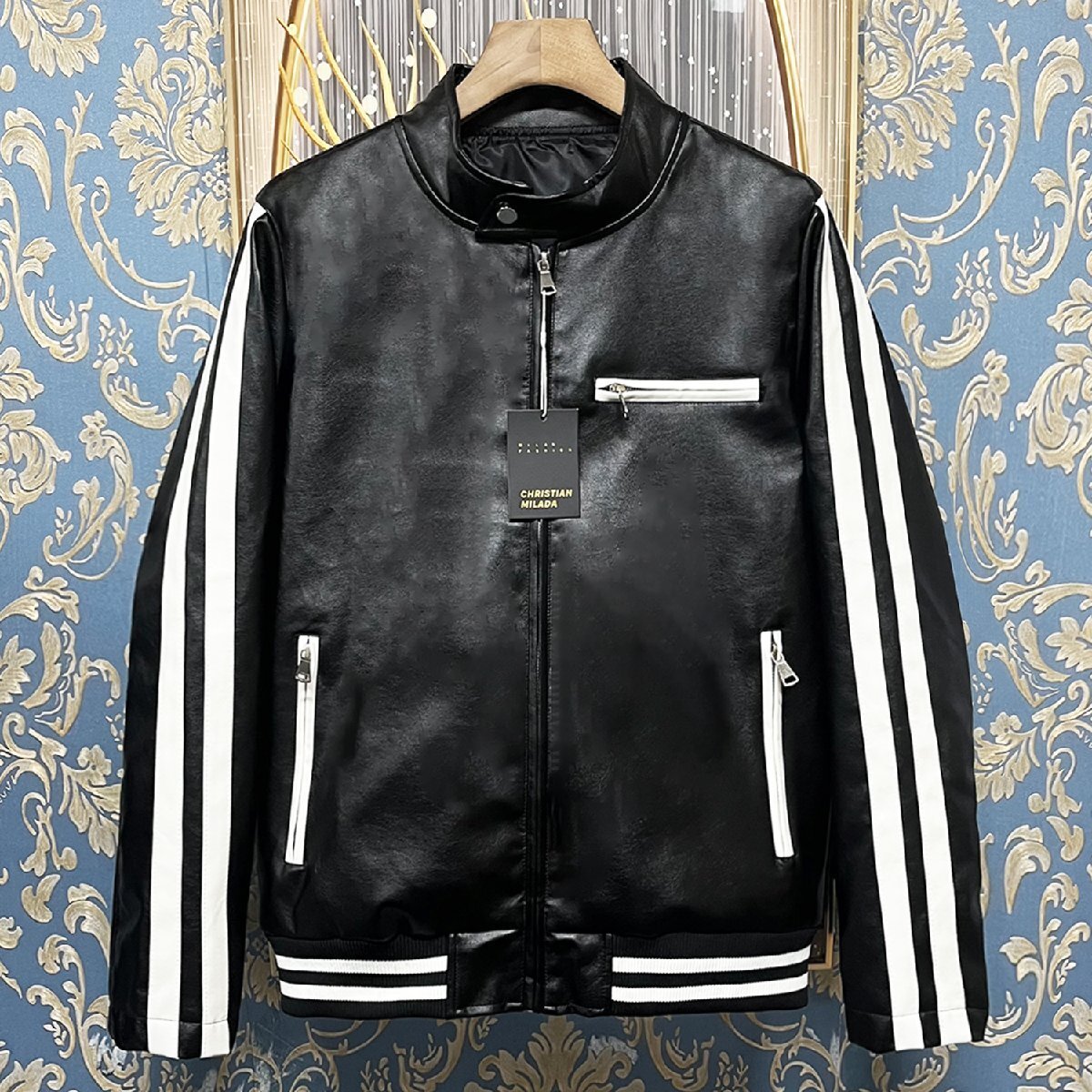 定価12万★christian milada・ミラノ発・レザージャケット★防水 滑らか カッコイイ ライダース PUレザー 革ジャン アウター バイク用 2XL拍卖