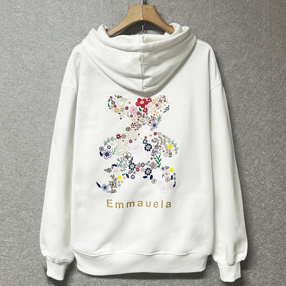 超人気・パーカー 定価4万◆Emmauela・イタリア・ミラノ発◆綿100% ソフト 保温 クマ柄 花柄 可愛い 遊び心 トップス 長袖 日常 2XL/52拍卖
