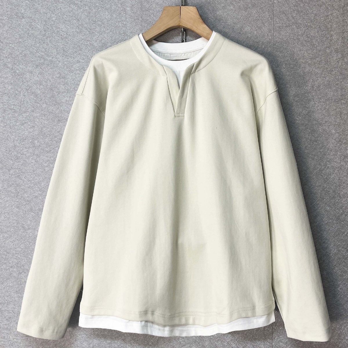 上品・トレーナー 定価4万◆Emmauela・イタリア・ミラノ発◆コットン混 上品 ソフト 通気 無地 レイヤード風 プルオーバー 個性 日常着 M拍卖