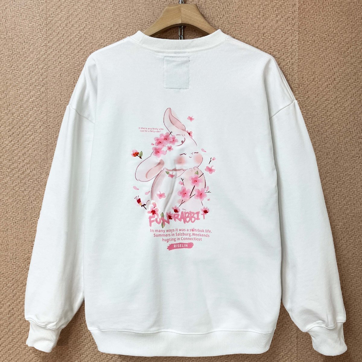 逸品 ヨーロッパ製※定価4万◆ブルガリア発※RISELIN トレーナー エジプト綿100% 柔らか ウサギ柄 花柄 可愛い カットソー 日常 春秋 XL拍卖