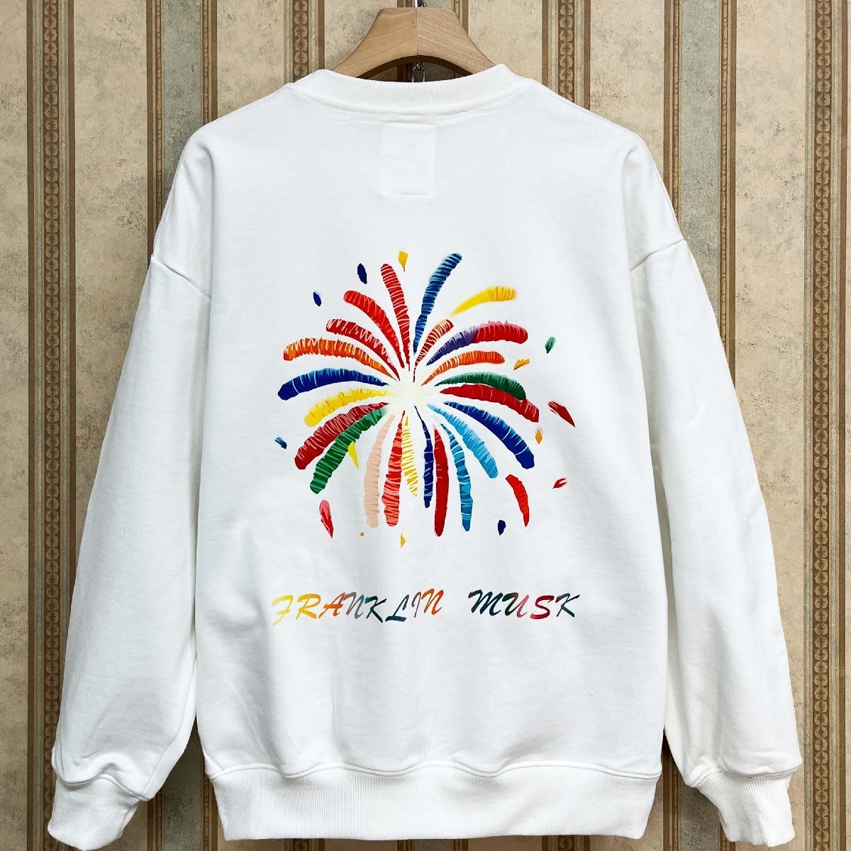 人気 定価4万 FRANKLIN MUSK・アメリカ・ニューヨーク発 トレーナー エジプト綿100% 柔らか 丸首 スウェット 花火 カジュアル サイズ2拍卖