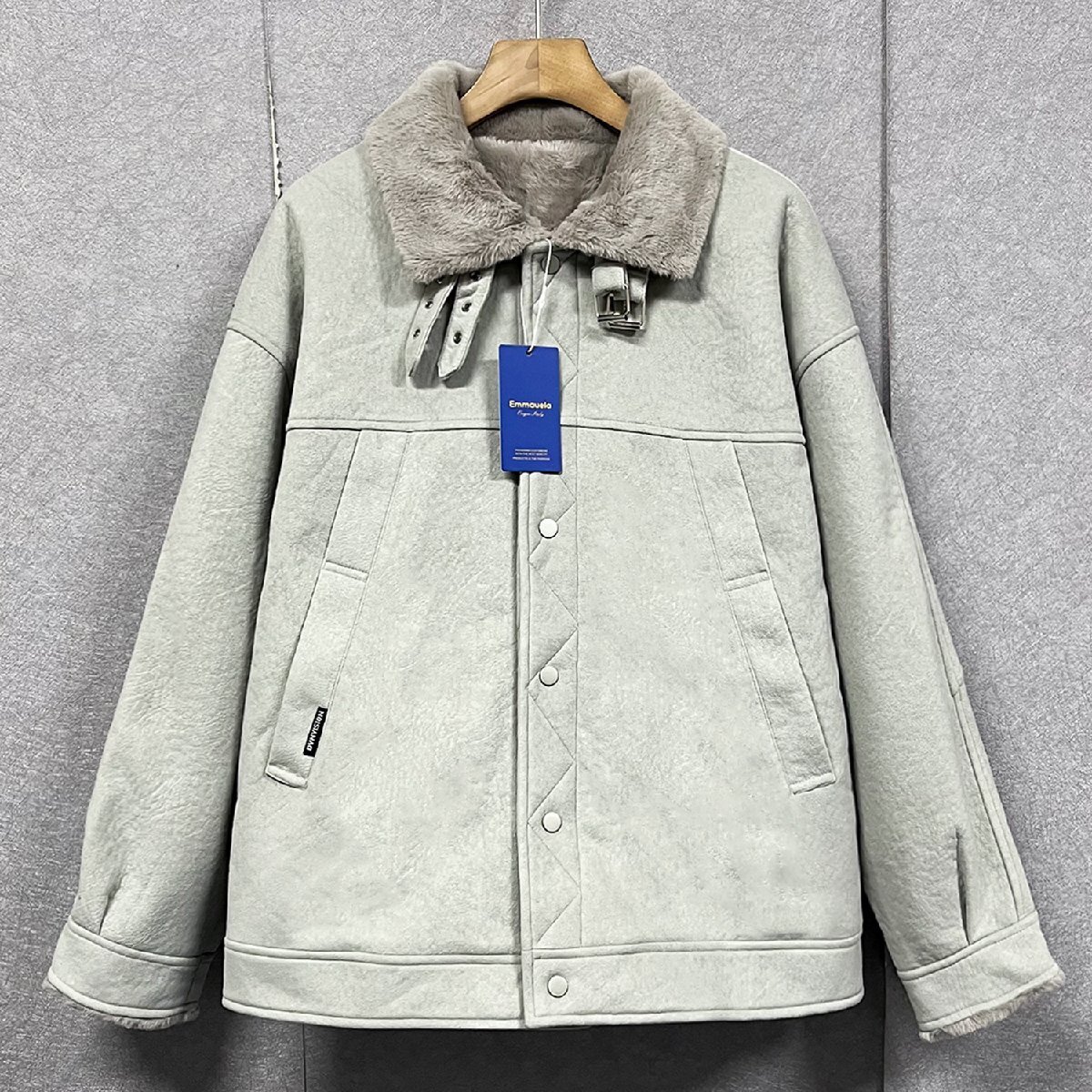 上級・ジャケット 定価7万◆Emmauela・イタリア・ミラノ発◆カシミア100% 柔らか 裏起毛 防寒 ふわふわ カジュアル ライダース 普段着 XL拍卖
