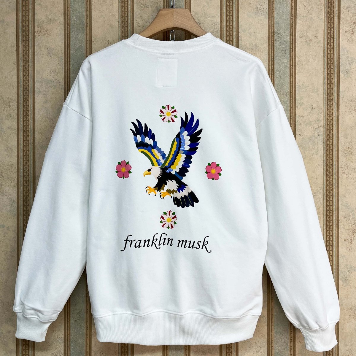個性・トレーナー 定価4万 FRANKLIN MUSK・アメリカ・ニューヨーク発 エジプト綿100% 鷹柄 花柄 スウェット プルオーバー 秋冬 サイズ3拍卖