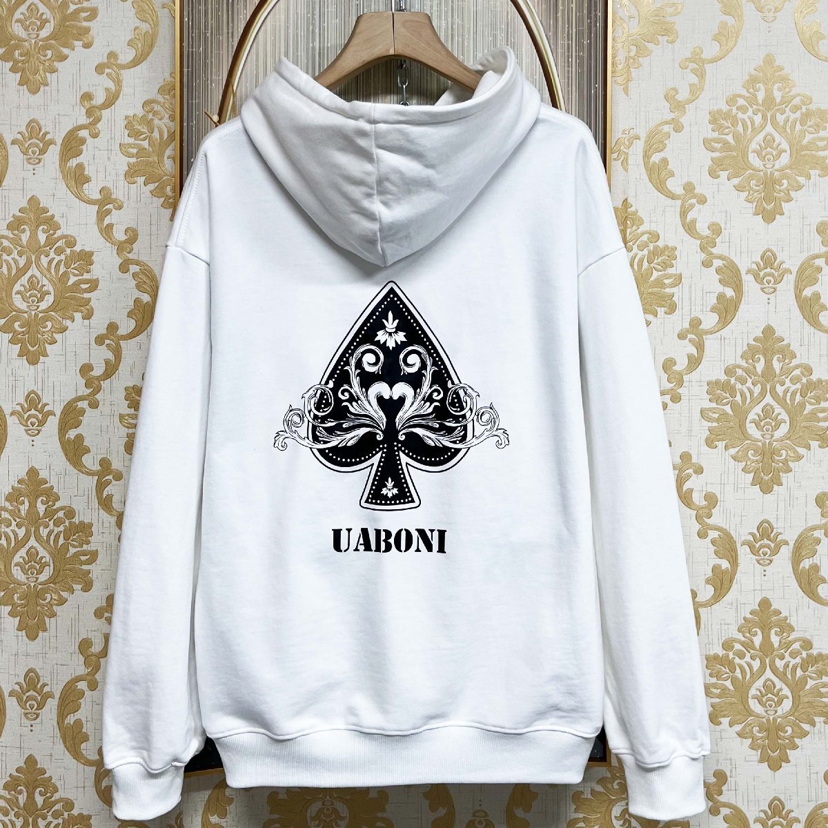 高級EU製&定価4万◆UABONI*Paris*パーカー*フランス*パリ発◆エジプト綿100% 保温 ロゴ スペード柄 スウェット 長袖 カジュアル 2XL/52拍卖