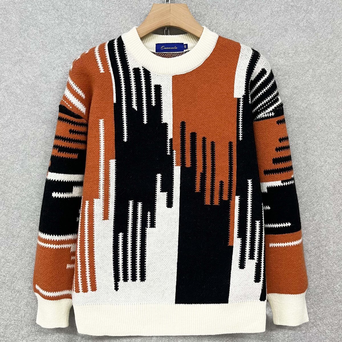 高級・セーター 定価4万◆Emmauela・イタリア・ミラノ発◆ウール混 保温 防寒 ソフト 総柄 ニット カットソー トレーナー トップス 2XL/52拍卖