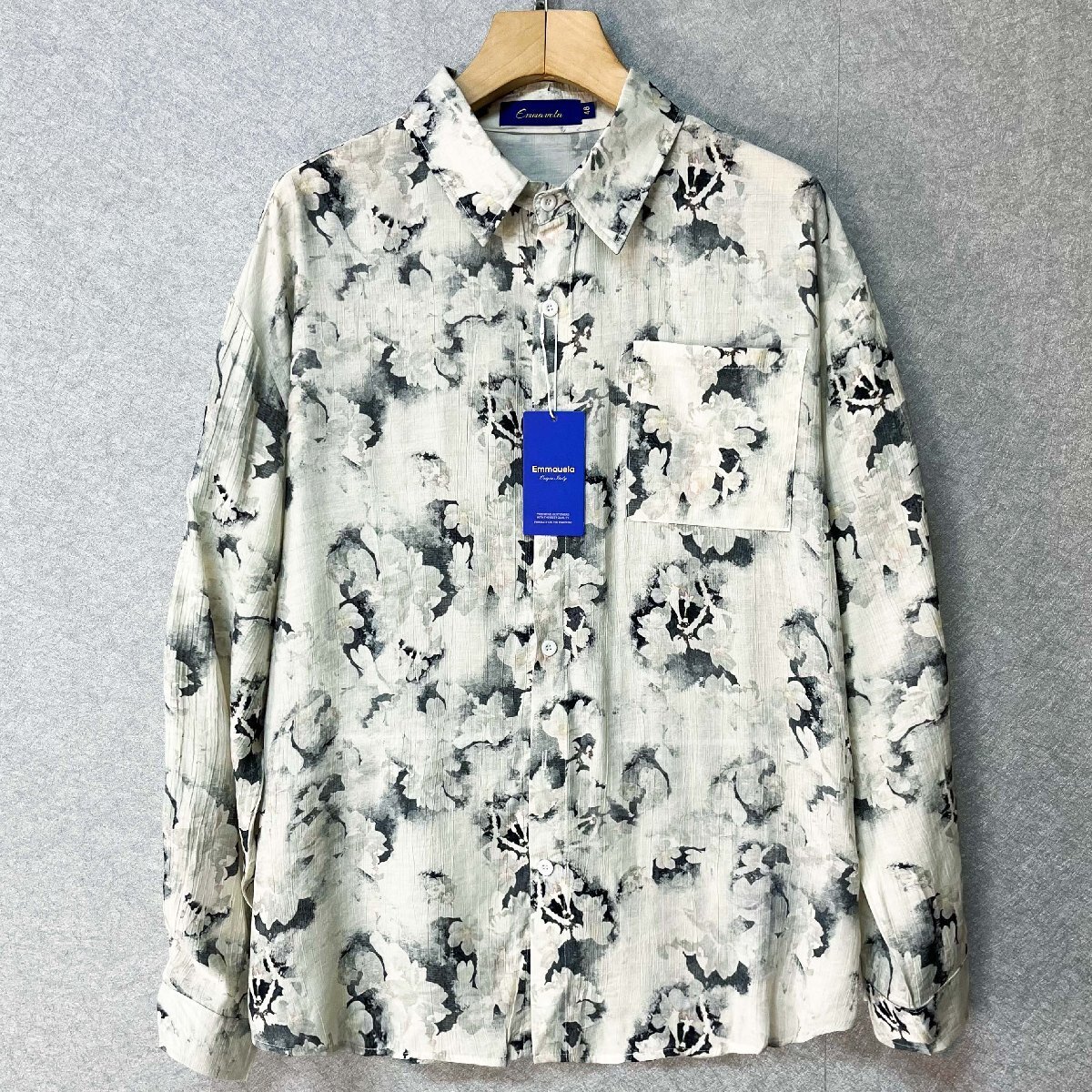 上級・長袖 シャツ 定価4万◆Emmauela・イタリア・ミラノ発◆リネン混 ゆったり 総柄 オシャレ トップス アロハシャツ カジュアル 日常L拍卖