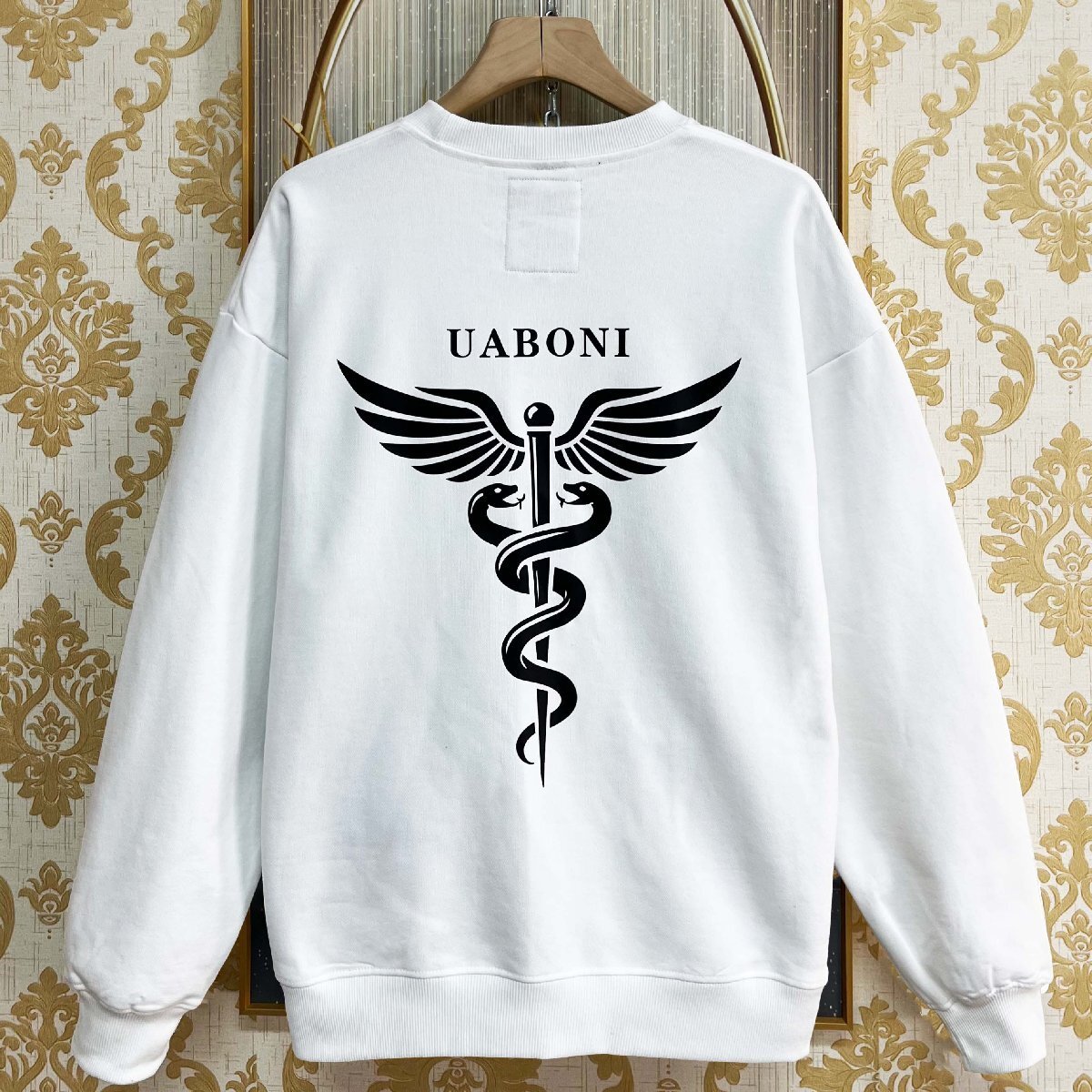 個性EU製&定価4万◆UABONI*Paris*トレーナー*フランス*パリ発◆エジプト綿100% ソフト ヘビ柄 スウェット アメカジ カッコイイ 春秋 L拍卖