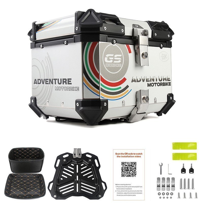 リアボックス モノキーケース バイク用トップケース 取り付け金具付き 容量45L 貼り絵 収納ケース 防水 鍵2本 シルバー zhw0114拍卖