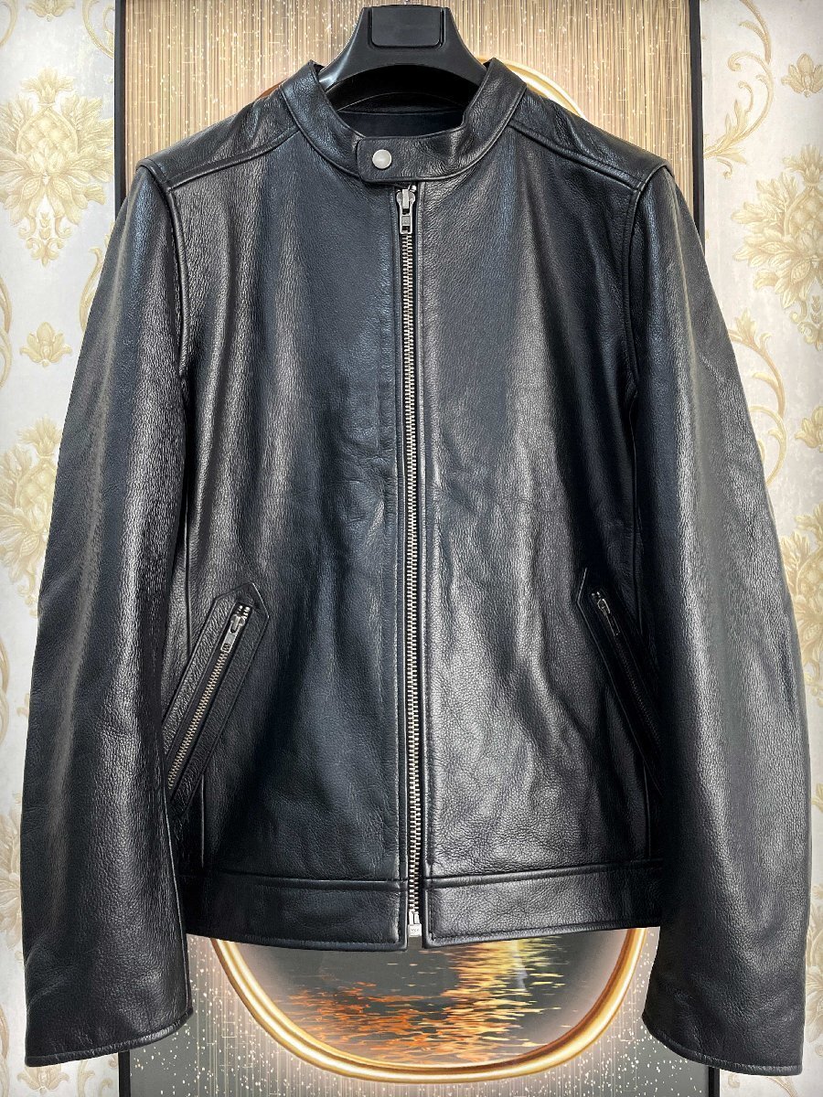 逸品EU製&定価18万◆UABONI*レザージャケット*Paris*ユアボニ*パリ発◆上質羊革 シープスキン 重厚 ライダース 革ジャン YKKファスナー 52拍卖