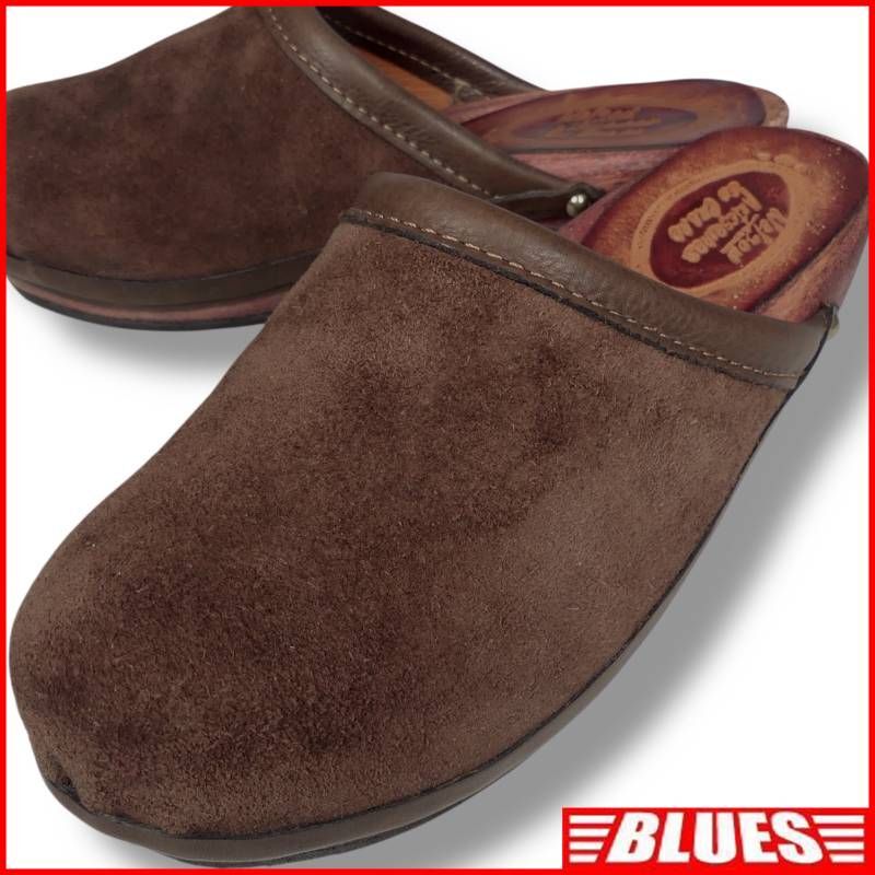 即決★Nelson★ 25cm レザーサンダル ネルソン メンズ 茶 サボサンダル 本革 スリッパ 本皮 革靴 木製ソール 下駄拍卖