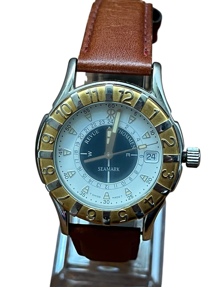 37 【現状品】稼働 REVUE THOMMEN/レビュートーメンクオーツ SEAMARK/シーマーク 5811004 腕時計 名前刻印あり 電池交換済み拍卖