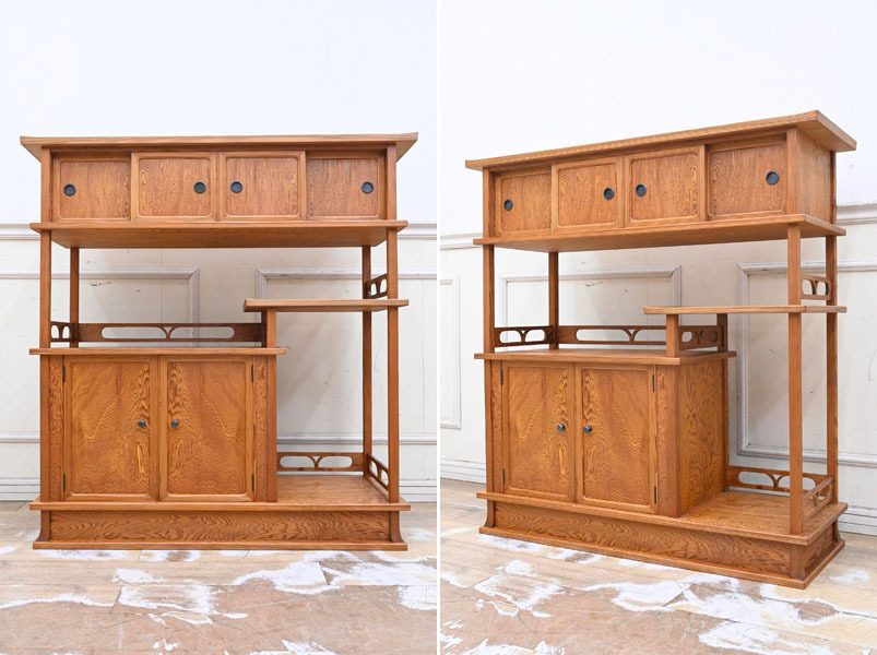 DI16 希少 屋久杉 極上木目 サイドボード 飾り棚 水屋 茶棚 時代タンス 茶箪笥 リビングボード 和茶 煎茶棚拍卖