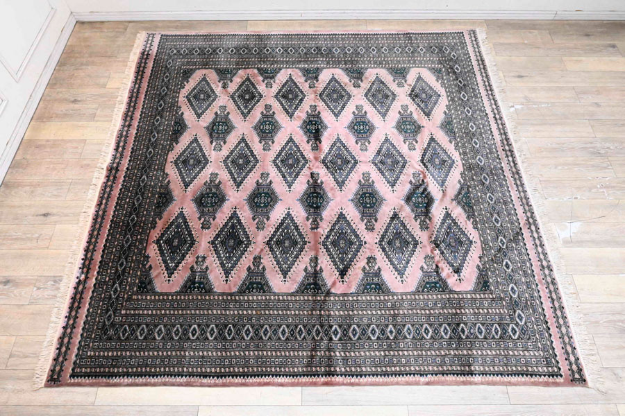 IH14 パキスタン ウール100% 手織り ハンドメイド 絨毯 カーペット ラグ 幅258×249.5cm(房含む)拍卖