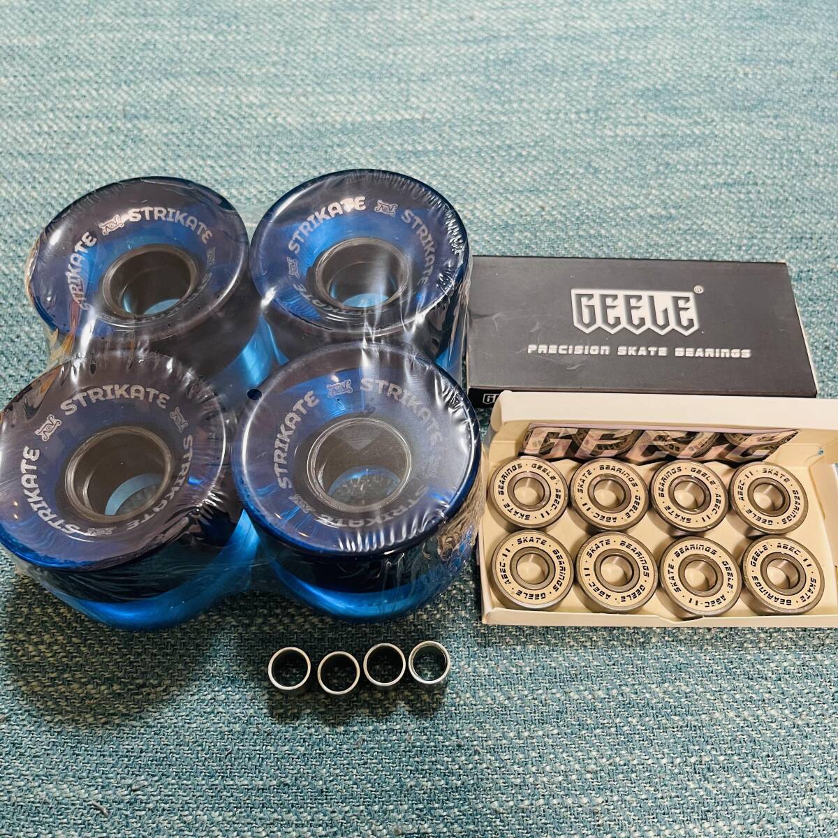 スケートボード 78Aソフトウィール+ABEC11ベアリング+スペーサー 直径 60mm x 幅 45mm クリア青色 ストリート スケボー PENNY対応拍卖