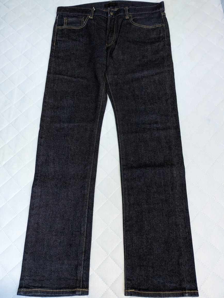 濃紺 UNIQLO ユニクロ セルビッジ スリムフィット ストレートジーンズ ハイカラ デニムパンツ W34 即決拍卖